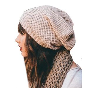 Oatmeal Knit Slouch Beanie - Super Cute